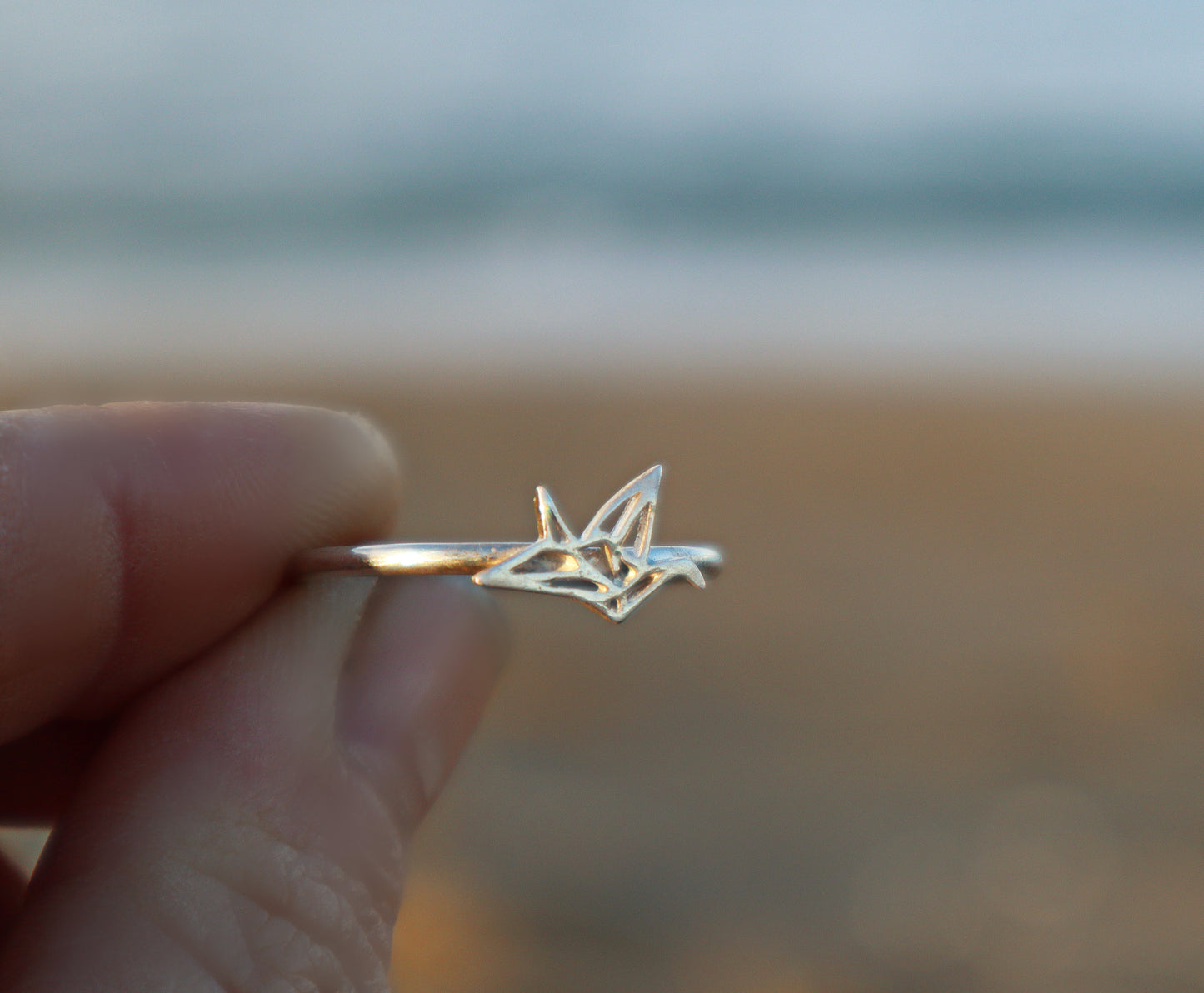 Sterling Silver Origami Paper Crane Ring Women