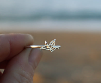 Sterling Silver Origami Paper Crane Ring Women