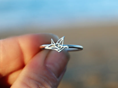 Sterling Silver Origami Paper Crane Ring Women