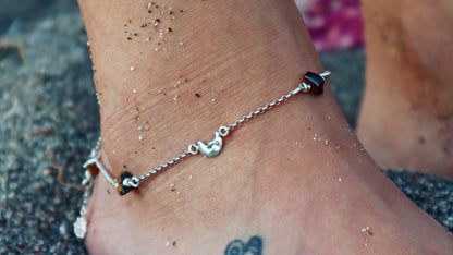Sterling Silver Sun and Moon Tiger's eye Anklet Woman