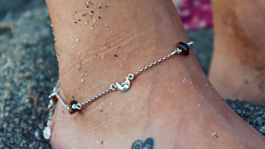 Sterling Silver Sun and Moon Tiger's eye Anklet Woman