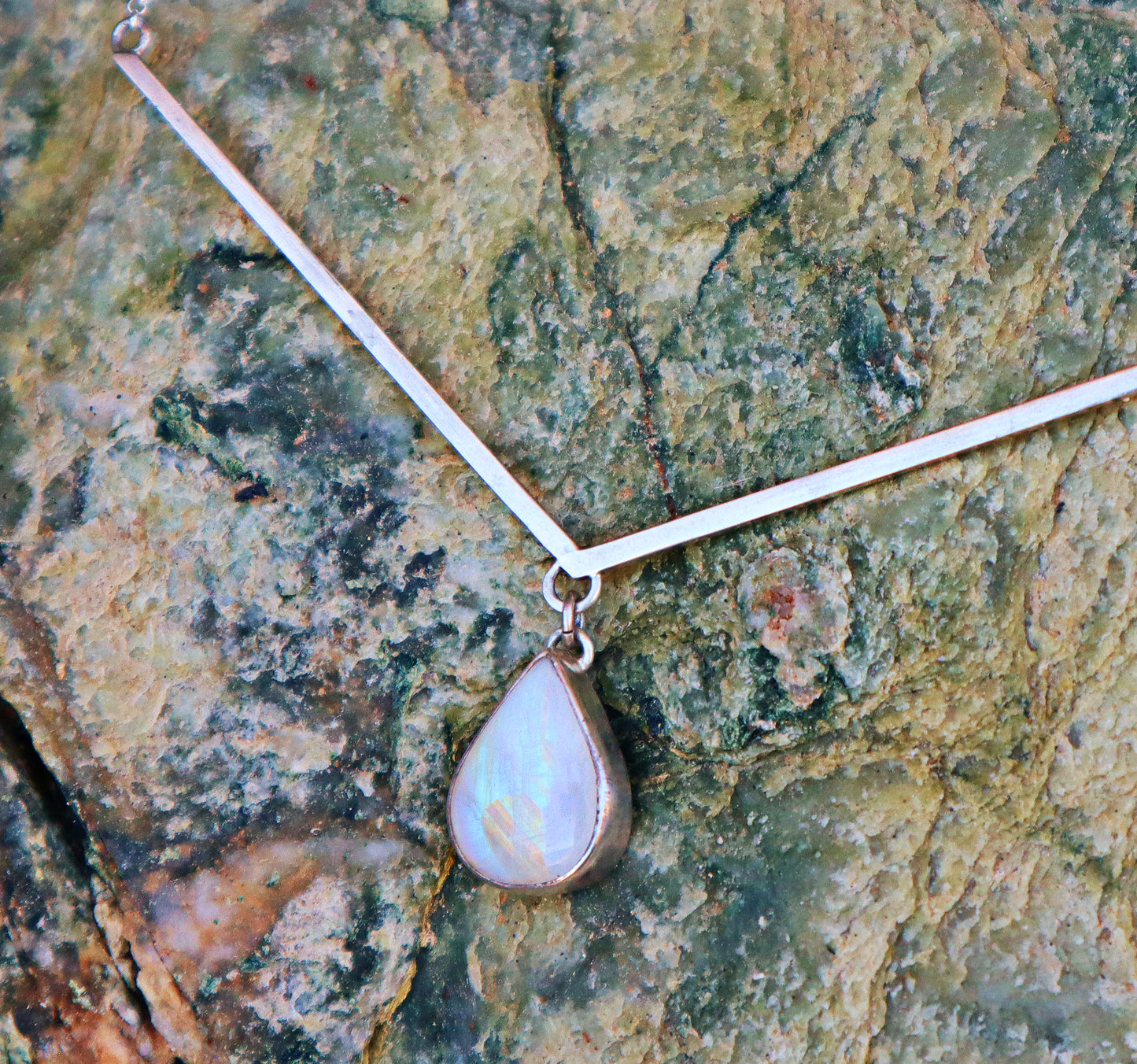 Sterling Silver Moonstone Necklace Women, Handmade Boho Jewelry, Birthstone V Necklace, Spiritual Gift