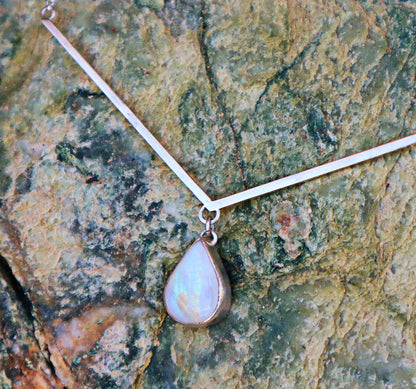 Sterling Silver Moonstone Necklace Women, Handmade Boho Jewelry, Birthstone V Necklace, Spiritual Gift