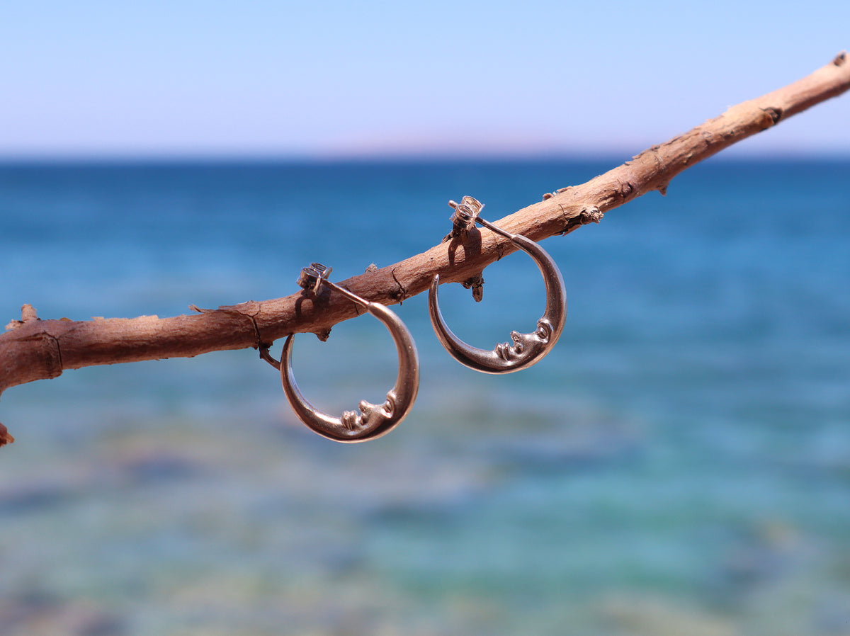 Crescent Moon Hoop Earrings – Sterling Silver