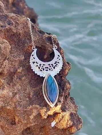 Sterling Silver Dainty Crescent Moon Labradorite Necklace
