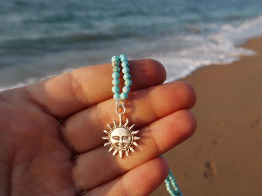 Handmade Sterling Silver Turquoise Sun Necklace