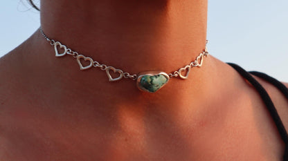 Sterling Silver Heart Turquoise Choker Necklace