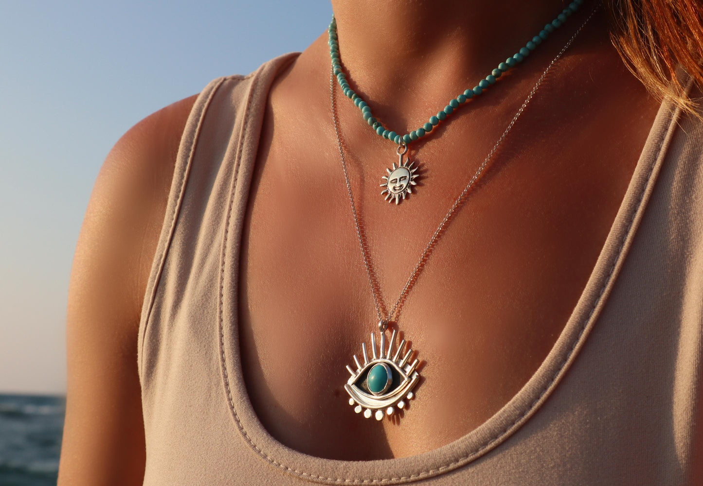 Handmade Sterling Silver Turquoise Sun Necklace
