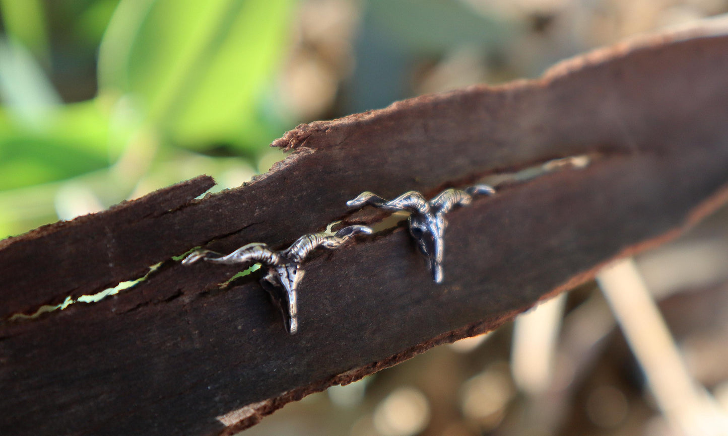 Sterling Silver Longhorn Buffalo Skull Earrings