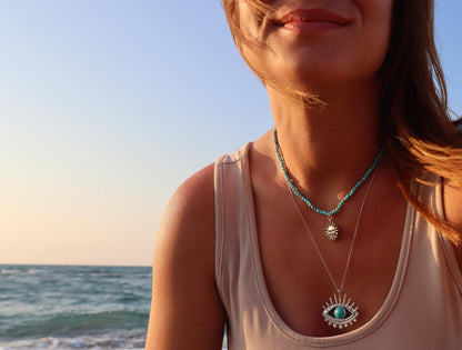 Handmade Sterling Silver Turquoise Sun Necklace