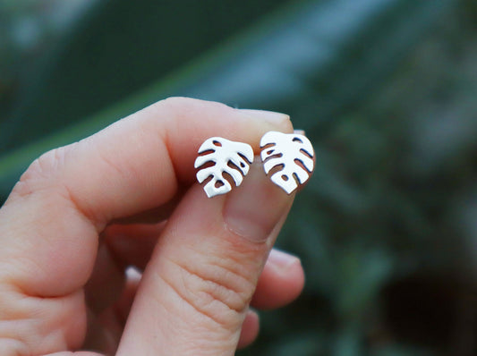 Sterling Silver Monstera Stud Earrings