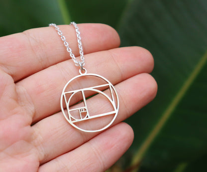 Sterling Silver UnisexGoldent Ration Fibonacci Necklace