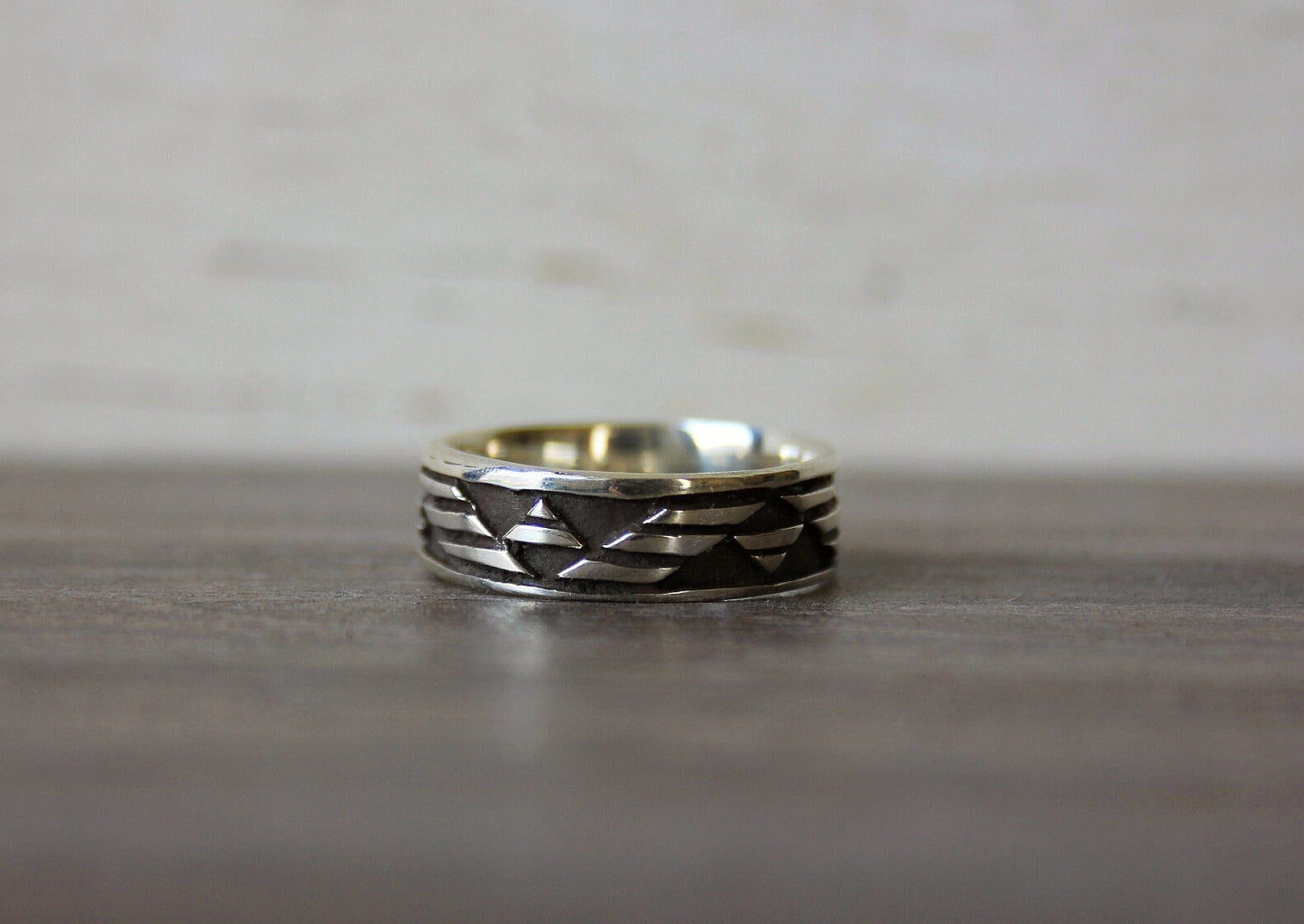Sterling Silver Wide Bold Aztec Ring Men