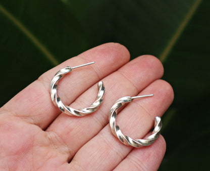 Sterling Silver Simple Plain Solid Dainty Twisted Hoop Earrings