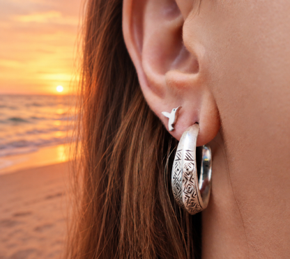 Sterling Silver Boho Aztec Simple Chunky Solid Hoop Earrings