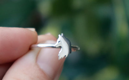 Sterling Silver Wolf Ring Women, Elegant Geometric Ring