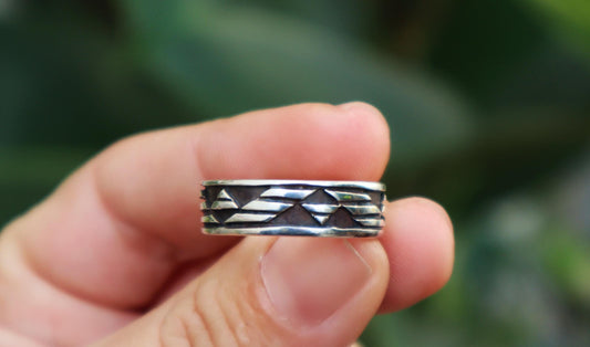 Sterling Silver Wide Bold Aztec Ring Men