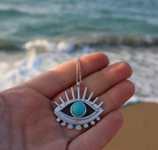 Handmade Sterling Silver Turquoise Evil Eye Pendant