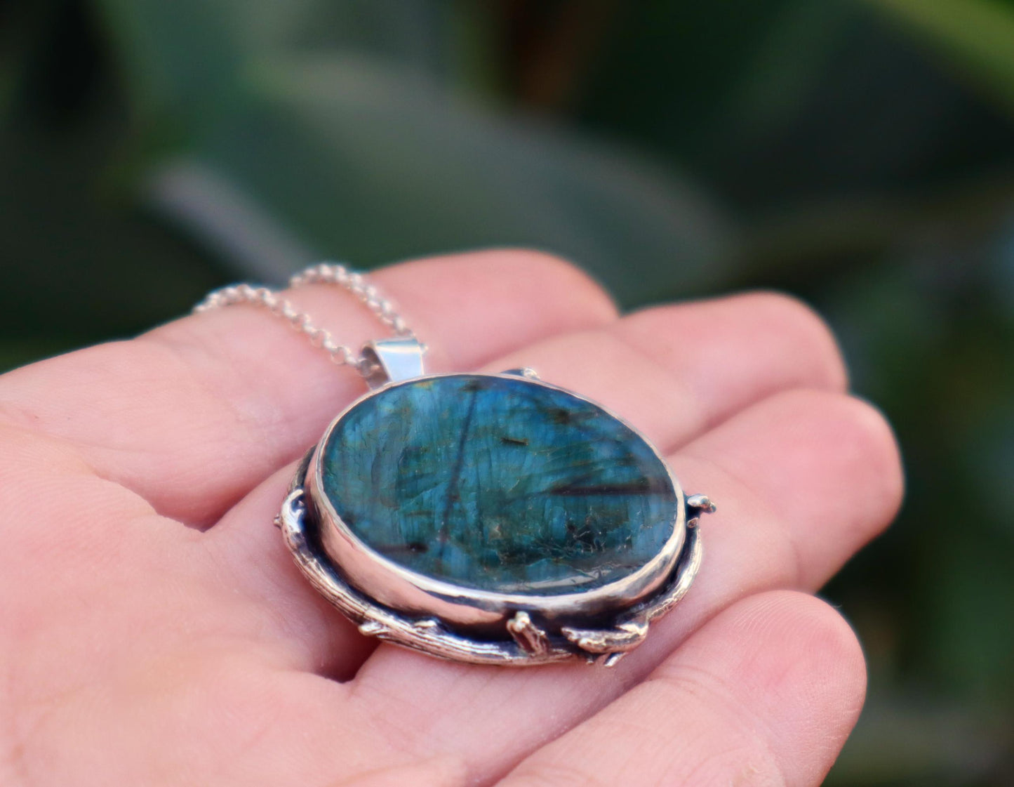Sterling Silver Full Moon Forest Labradorite Necklace