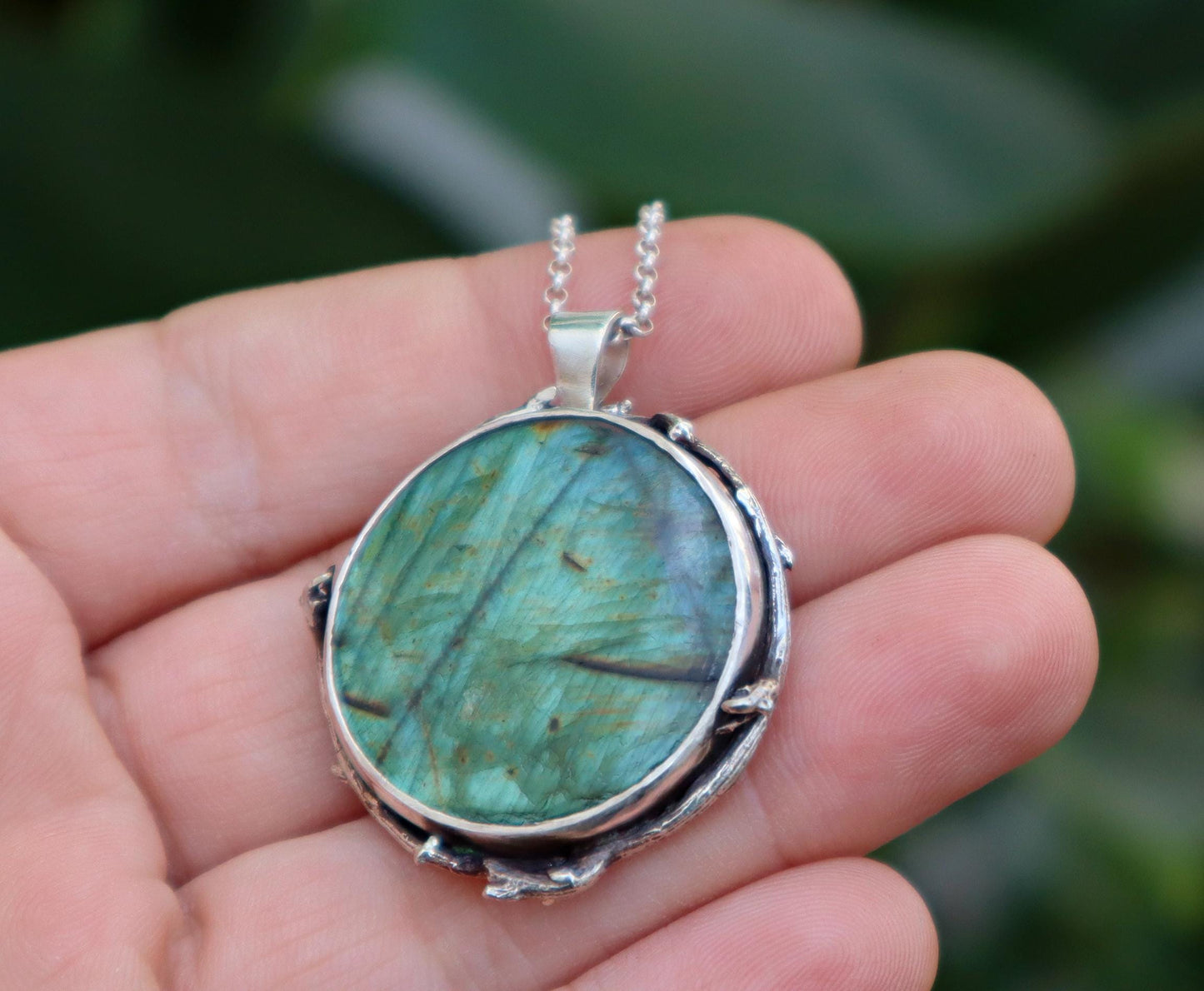 Sterling Silver Full Moon Forest Labradorite Necklace