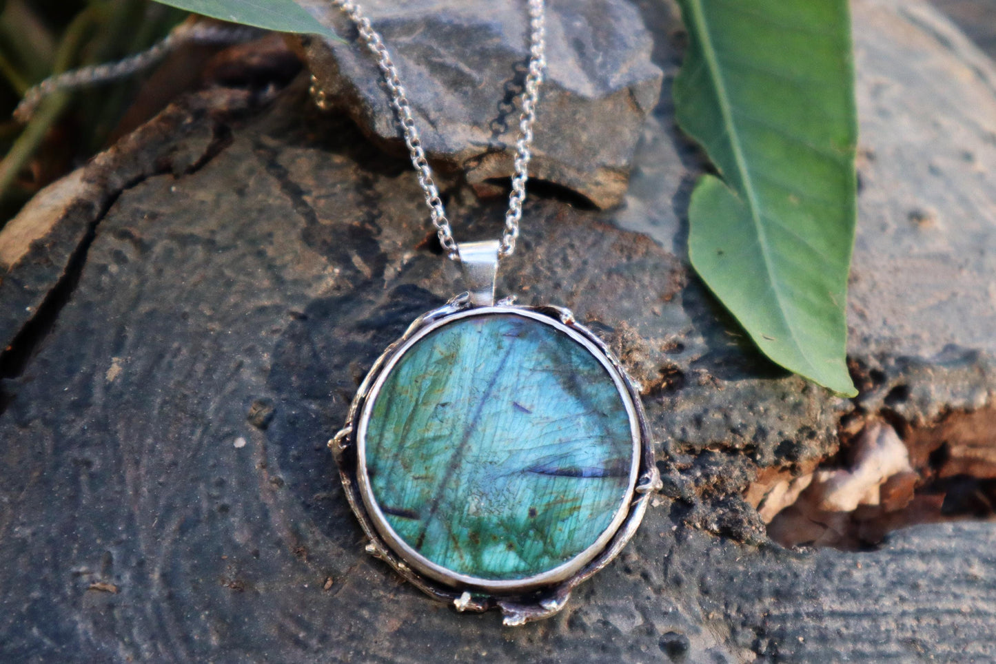Sterling Silver Full Moon Forest Labradorite Necklace