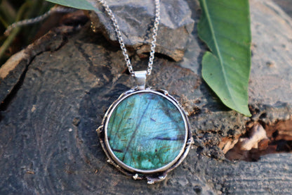 Sterling Silver Full Moon Forest Labradorite Necklace