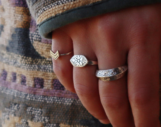 Sterling Silver North Star Compass Ring Women