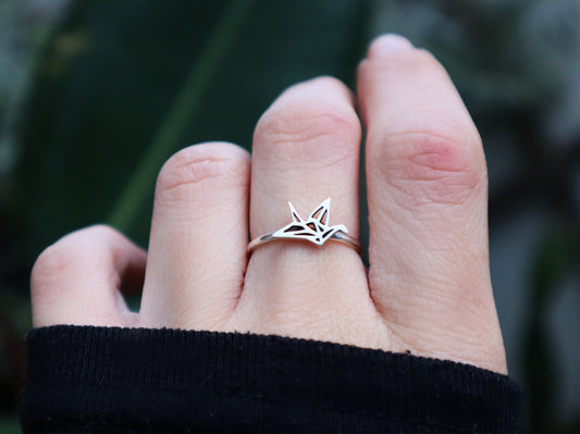 Sterling Silver Origami Paper Crane Ring Women