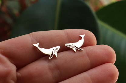 Sterling Silver Humpback Whale Studs Earrings