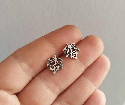Sterling Silver Leaves Stud Earrings Women