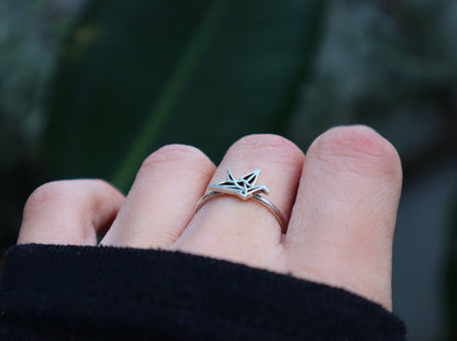 Sterling Silver Origami Paper Crane Ring Women