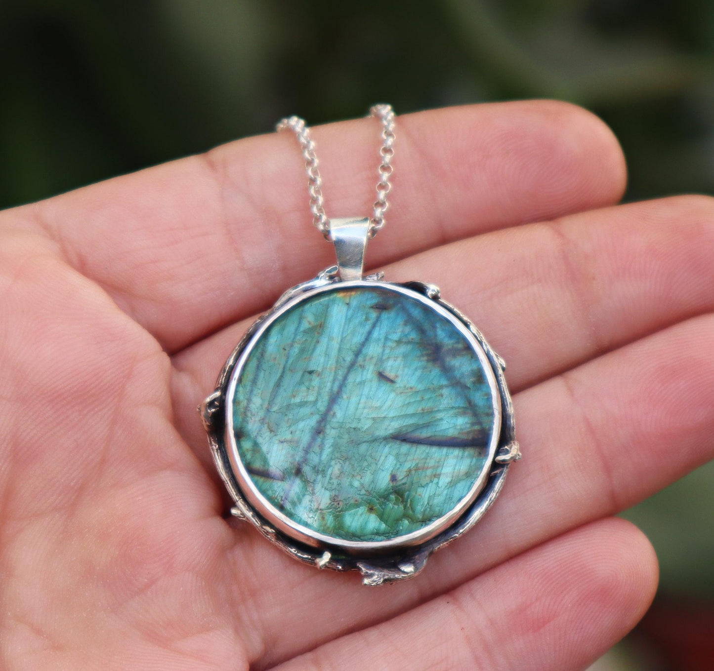 Sterling Silver Full Moon Forest Labradorite Necklace
