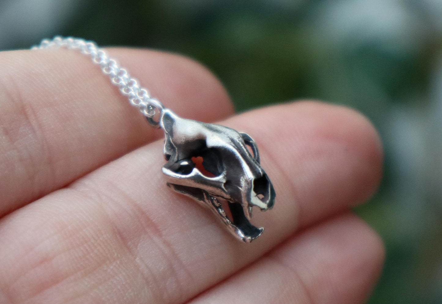 Sterling Silver Saber-Toothed Tiger Skull Necklace