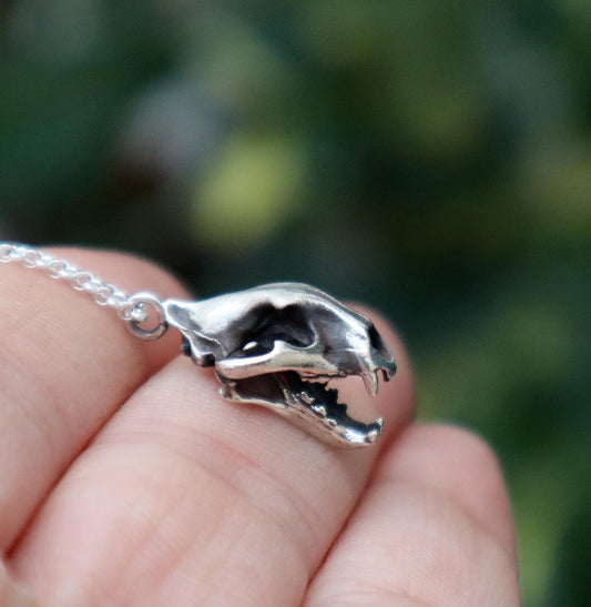 Sterling Silver Saber-Toothed Tiger Skull Necklace
