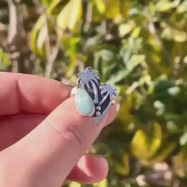 Sterling Silver Palm Trees Boulder Opal Ring, Handmade Tropical Beach Jewelry, Boho Statement Ring